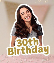 Load image into Gallery viewer, Custom Photo Cake Topper with Personalized Message | Holographic Cake Topper