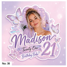 Load image into Gallery viewer, 6.5" Custom Photo Cake Topper | Shiny Holographic | Made to Create a Lasting Memory