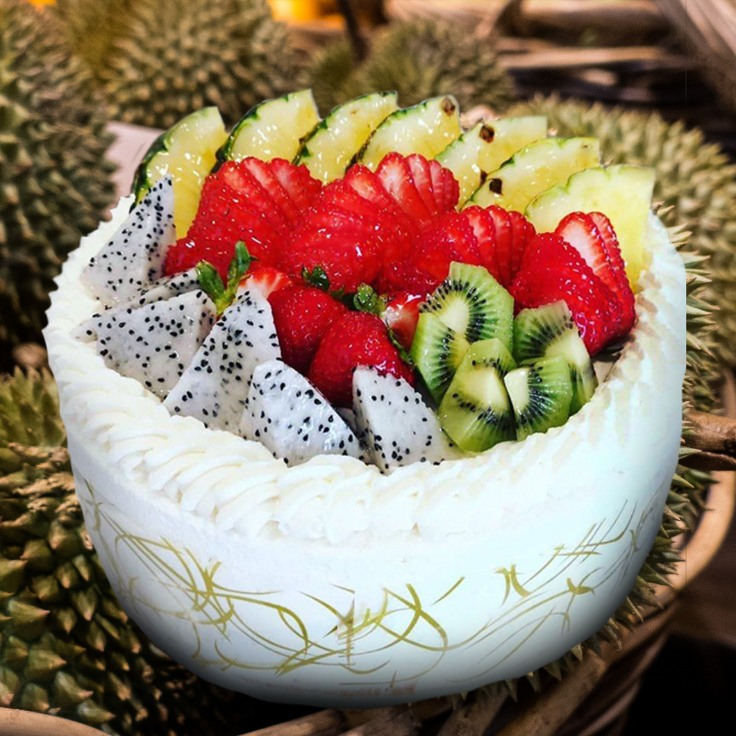 Durian Cake topped with Fresh Fruit